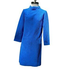 Vintage 60s/70s MOD Shift Dress Size Small/Med A-line blue Longsleeve mockneck